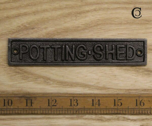 Potting Shed Plaque Cast Antique Iron 160 x 30mm