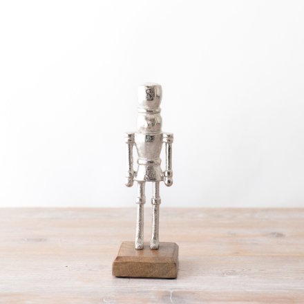 Aluminium Nutcracker Sculpture on Wooden Base 23cm