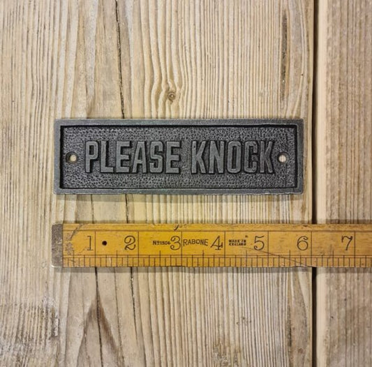 Please Knock Plaque Cast Antique Iron 180mm x 45mm
