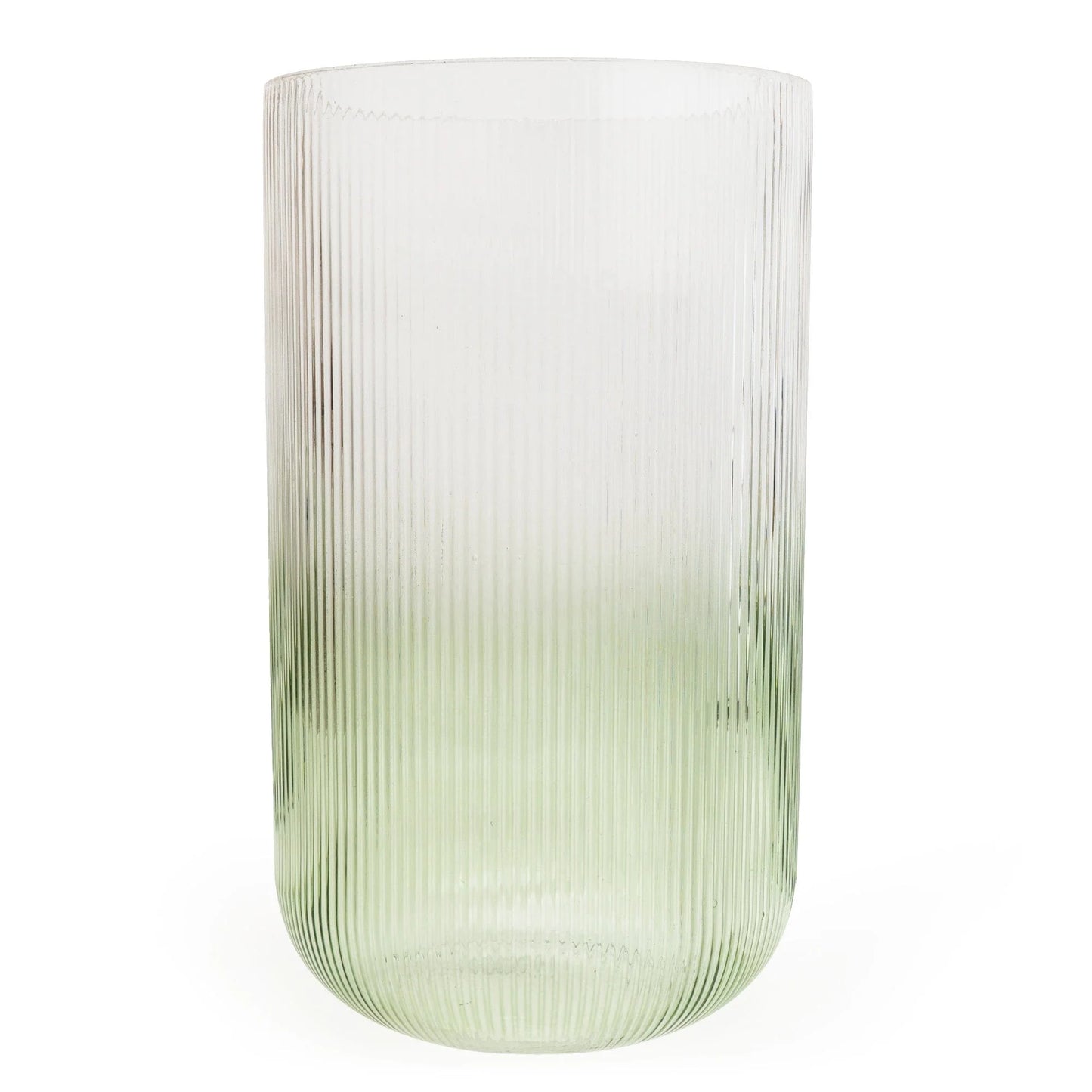 Two Tone Green & Clear Ridge Glass Vase 26cm