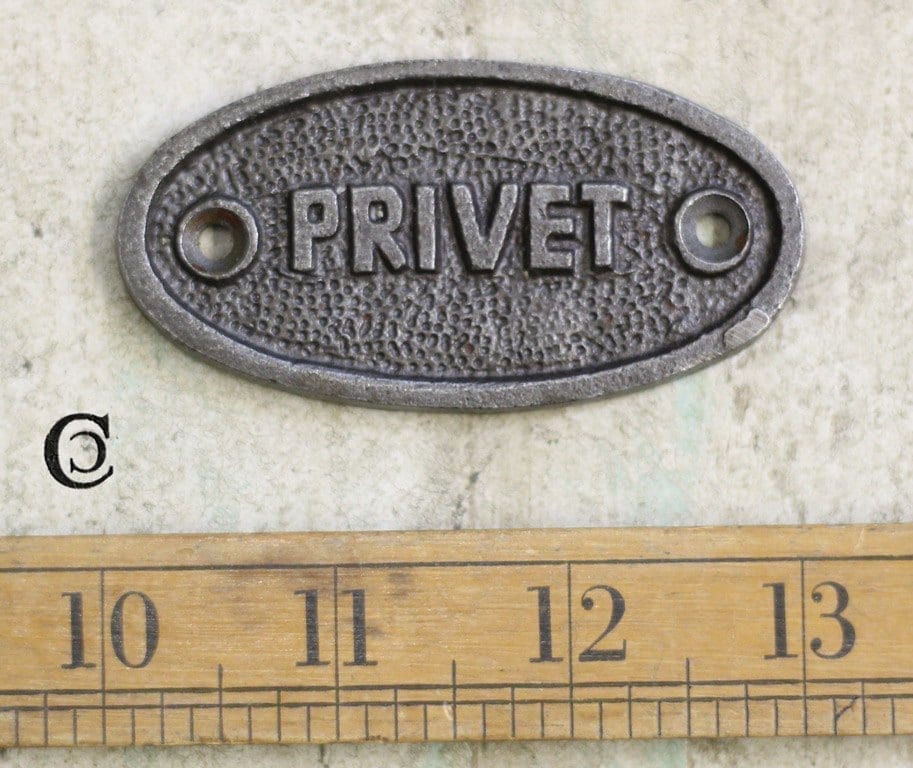 Privet Oval Plaque Antique Cast Iron 75mm x 40mm