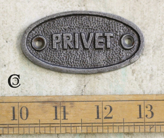 Privet Oval Plaque Antique Cast Iron 75mm x 40mm