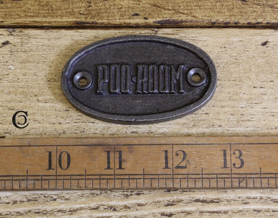 Poo Room Oval Plaque Antique Cast Iron 70mm x 40mm