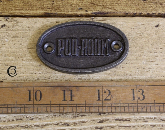 Poo Room Oval Plaque Antique Cast Iron 70mm x 40mm