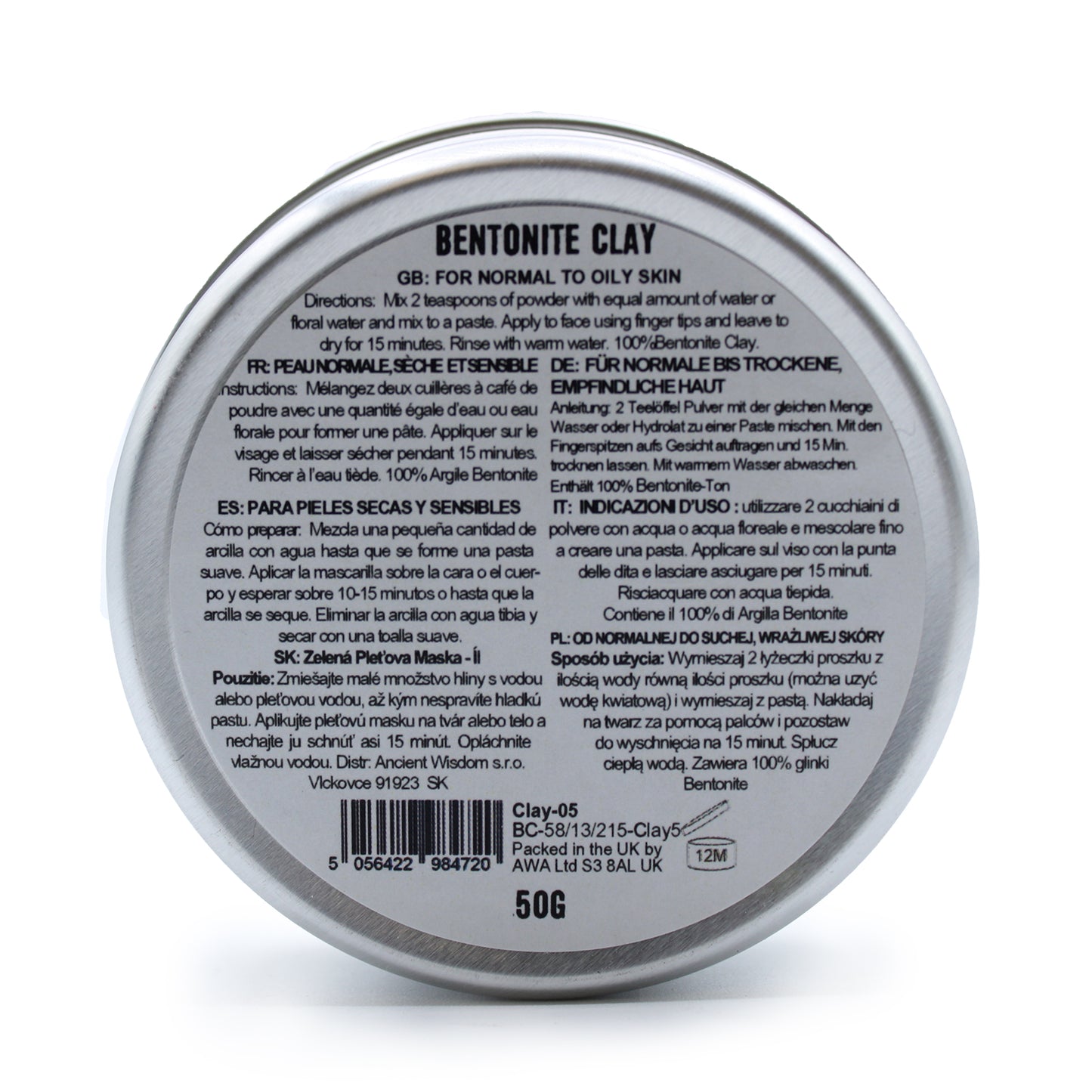 Bentonite Clay Face Mask - Antibacterial & Anti-Inflammatory 50g