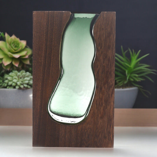 Glass Vase / Terrarium inside Dark Tung Wood 23cm