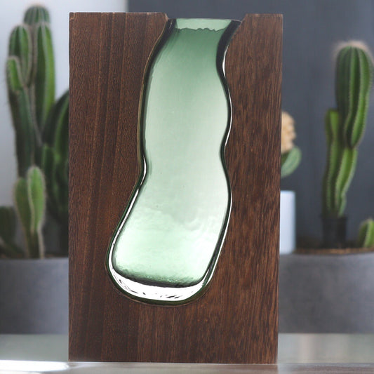 Glass Vase / Terrarium inside Dark Tung Wood 32cm