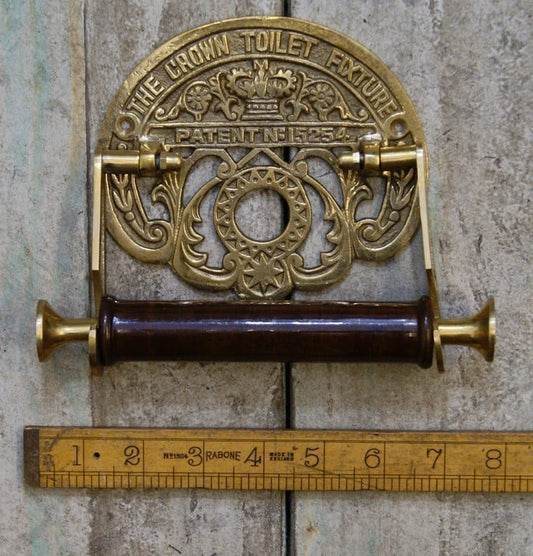 Toilet Roll Holder Crown Fixture Solid Brass & Wood 150mm