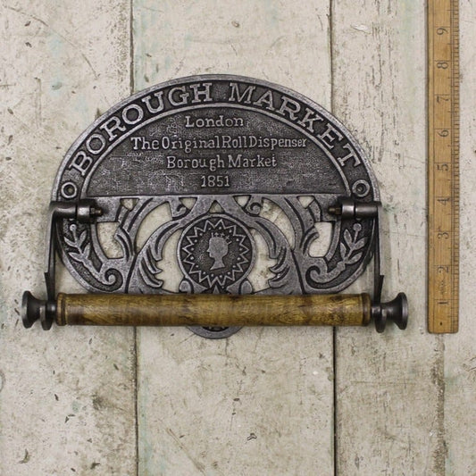 Kitchen Roll Holder Borough Market Fixture Antique Iron & Wood 225mm
