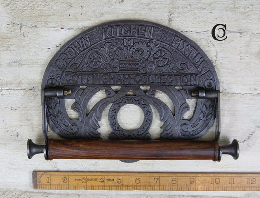 Kitchen Roll Holder Cottingham Fixture Antique Iron & Wood 238mm