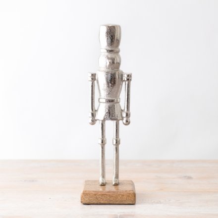 Aluminium Nutcracker Sculpture on Wooden Base 33cm