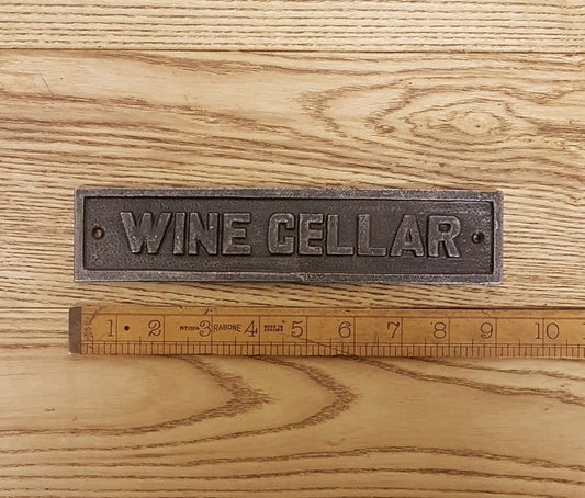 Wine Cellar Plaque Cast Antique Iron 225mm x 45mm