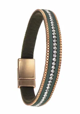 Sparkle Single Row Clear Crystal, Racing Green & Gold Bracelet