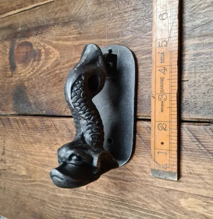 DOOR KNOCKER FISH CAST ANTIQUE IRON 135MM X 55MM X 78MM