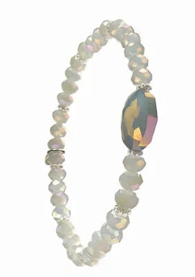 Facetted Crystal Beads with Large Oval Facetted Bead, Silver & Grey Bracelet