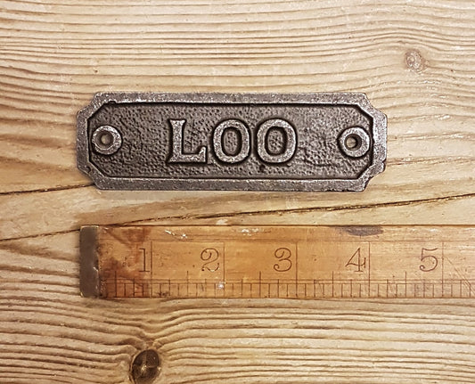 Loo Plaque Cast Antique Iron 107mm x 33mm