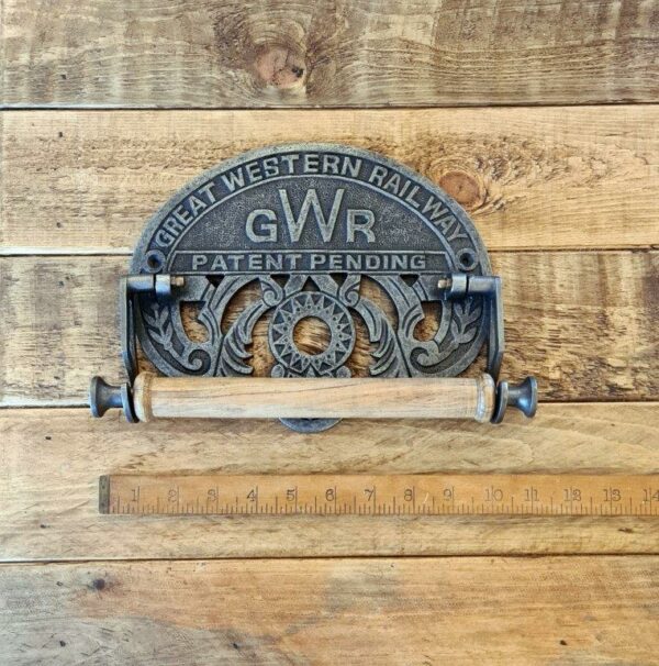 Kitchen Roll Holder GWR Fixture Antique Iron & Wood 225mm