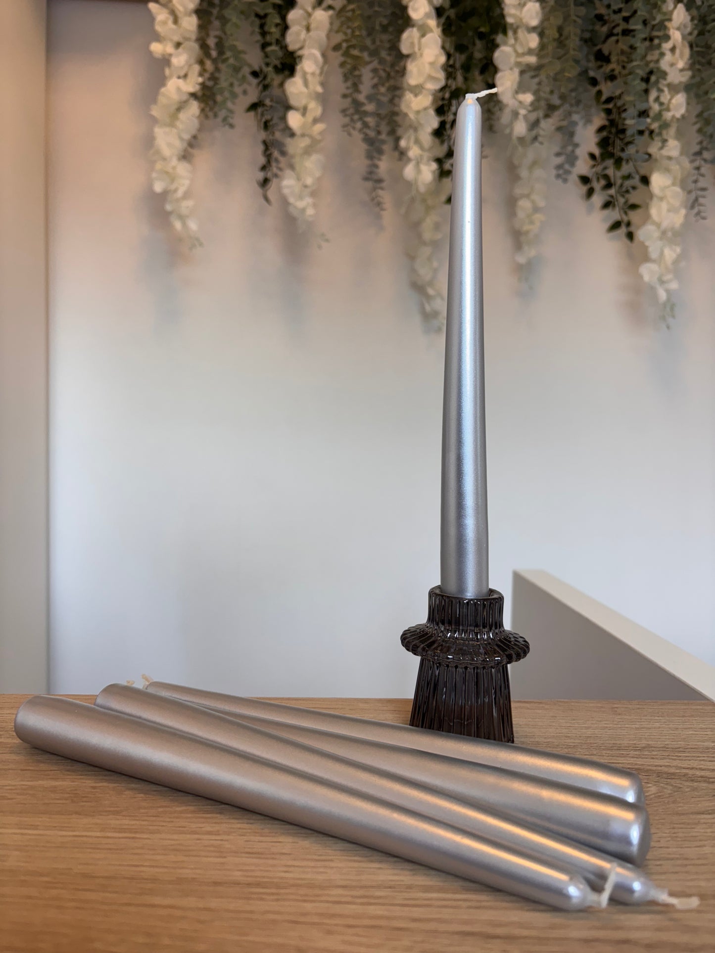 Metallic Silver Taper Candle