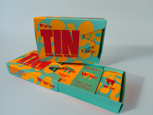 W'Zis Yellow & Green Gift Box Tin & 2 Refills, Squeaky Balls & Roast + Slipper & Biscuit