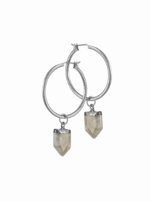 Stone Drop On Worn Silver Hoop
