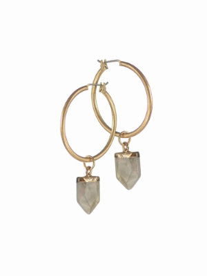 Stone Drop On Worn Gold Hoop