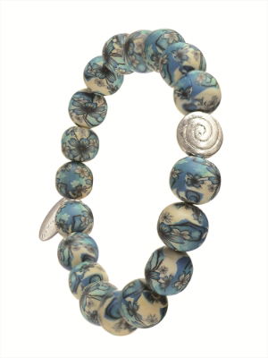 Silver Spiral & Teal Henna Ink Style Poly Fimo Bracelet