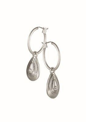 Worn Silver Tear Drop With Crystal Captured On Hoop