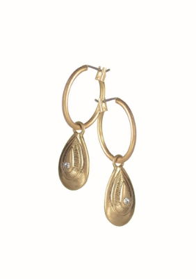 Worn Gold Tear Drop With Crystal Captured On Hoop