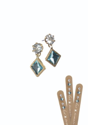 Mini Harlequin Crystal Drop Gold/Clear & Petrol