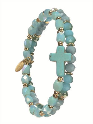 Turquoise Waters Crystal & Cross Double Bracelet