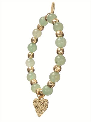 Worn Gold Heart Charm Drop & Jade Green Bracelet