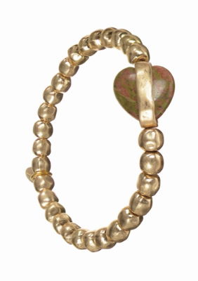 Green Jade Stone Heart & Worn Gold Bracelet