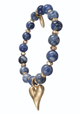 Worn Gold Heart Drop & Peruvian Sodalite Stone Bead Bracelet