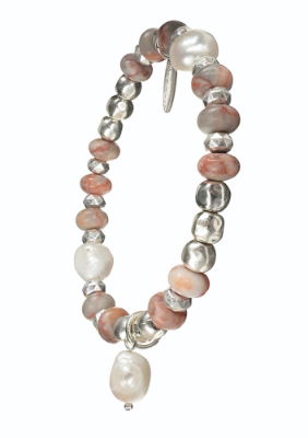 Pearl Drop, Worn Silver & Daisy Jasper Stone Bracelet