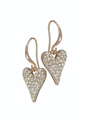 Crystal Encrusted Worn Gold Heart Drop