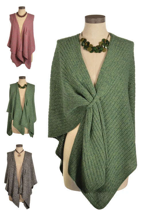 Rib Poncho W/Tuck Tab - 2 Tone Green