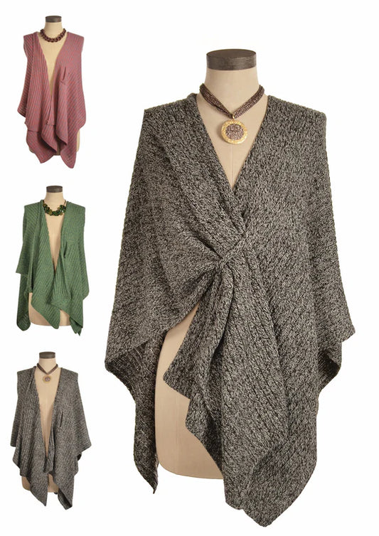 Rib Poncho W/Tuck Tab 2 Tone Grey