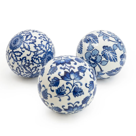 Sumatra Blue & White Assorted Large Decorative Ball 10cm 3pk