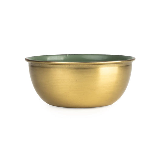 Small Round Bowl Metal & Enamel - Olive Green 11cm