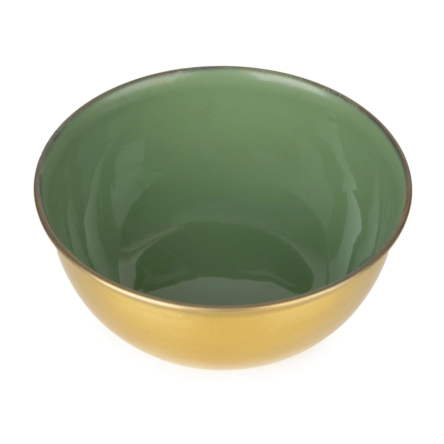Medium Round Bowl Metal & Enamel - Olive Green 13.5cm