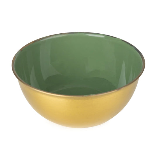 Medium Round Bowl Metal & Enamel - Olive Green 13.5cm