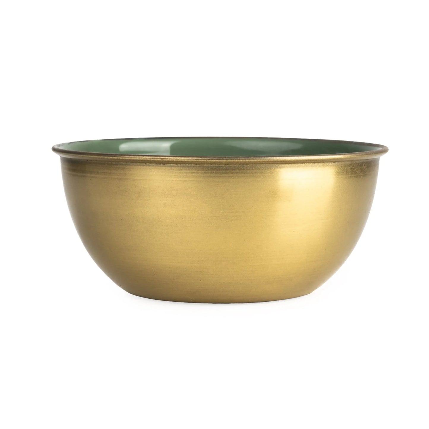 Medium Round Bowl Metal & Enamel - Olive Green 13.5cm