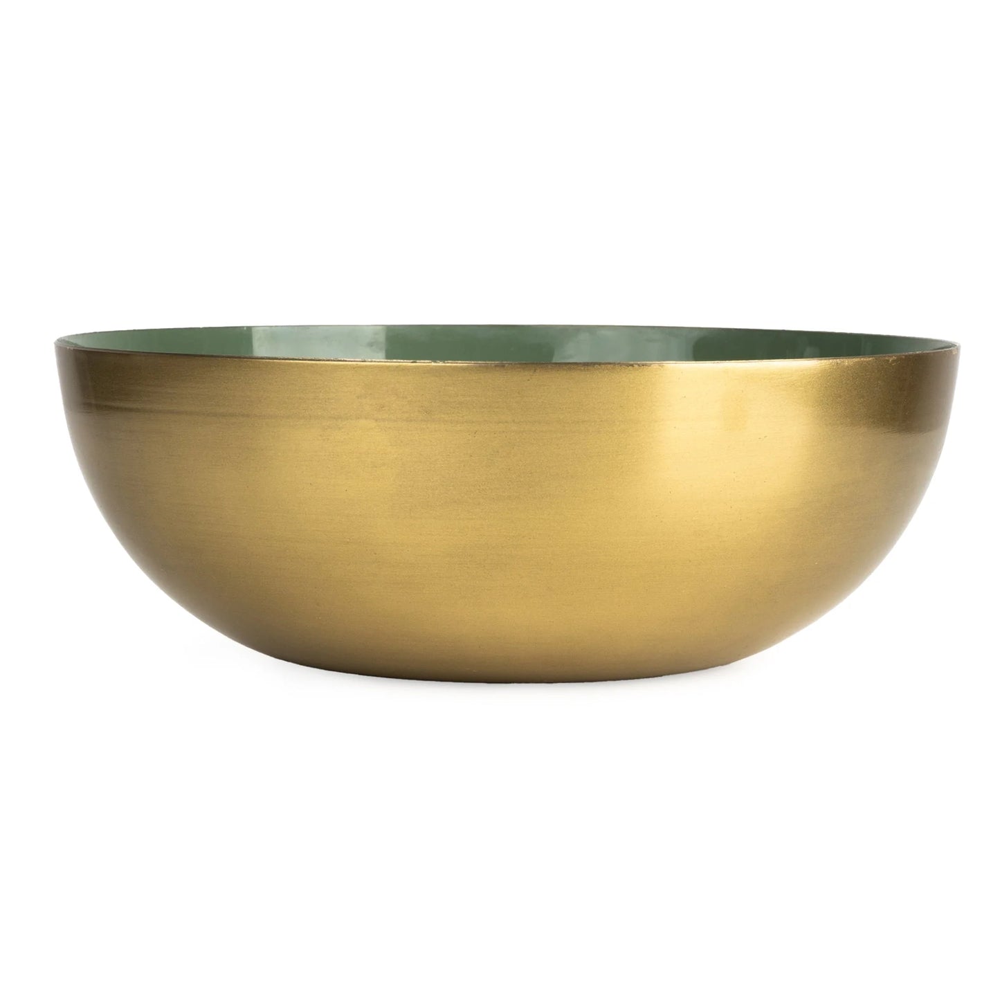 Large Round Bowl Metal & Enamel - Olive Green 20cm