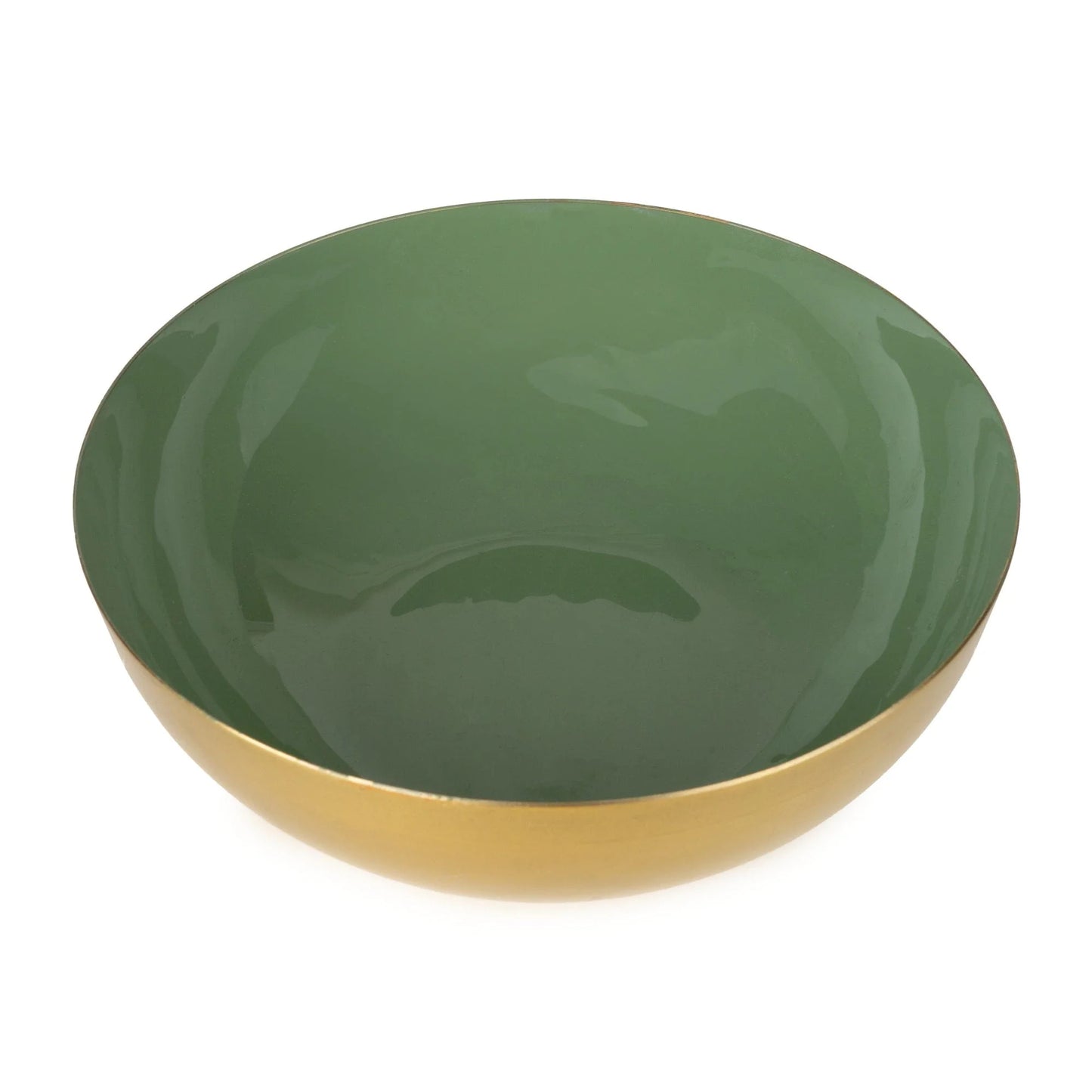 Large Round Bowl Metal & Enamel - Olive Green 20cm