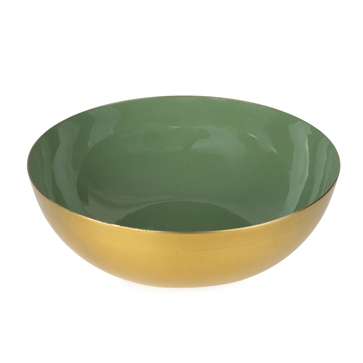 Large Round Bowl Metal & Enamel - Olive Green 20cm