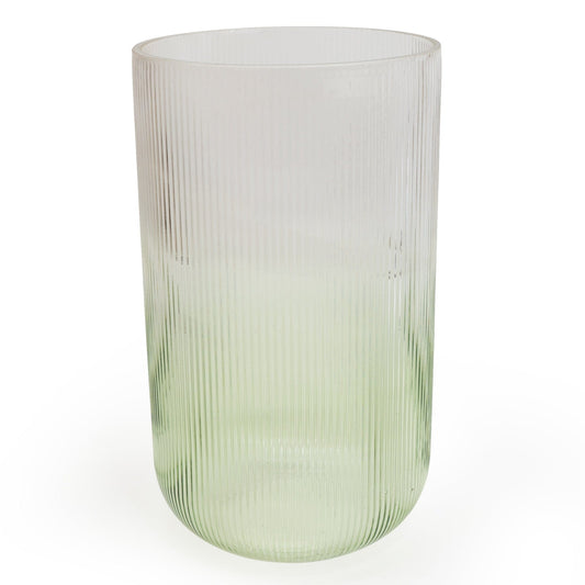Two Tone Green & Clear Ridge Glass Vase