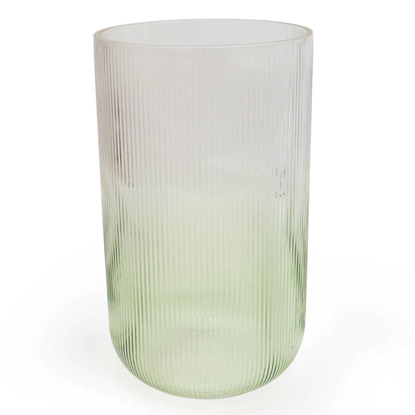 Two Tone Green & Clear Ridge Glass Vase 26cm