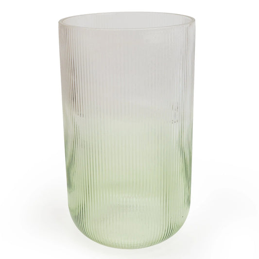 Two Tone Green & Clear Ridge Glass Vase 26cm