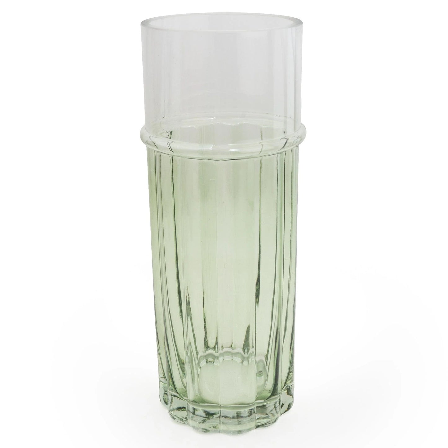 Two Tone Green & Clear Cylinder Glass Vase 30cm