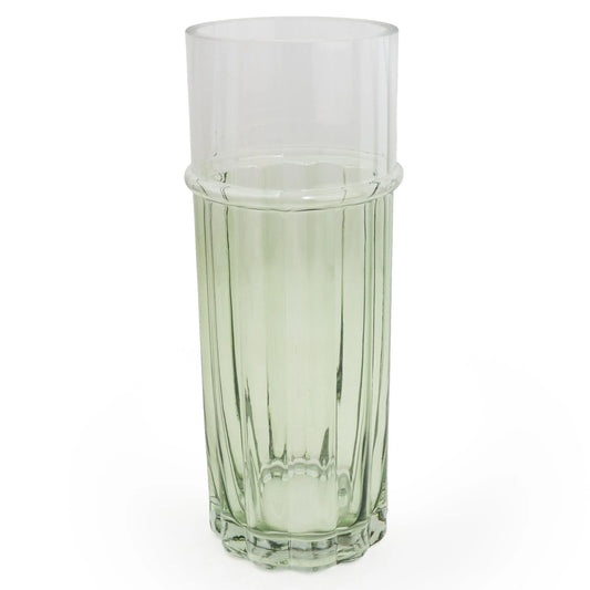 Two Tone Green & Clear Cylinder Glass Vase 30cm